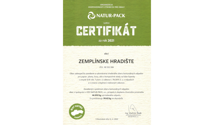 NATUR-PACK - Certifikát