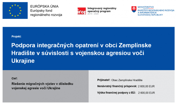 Podpora integračných opatrení  v obci Zemplínske Hradište v súvislosti s vojenskou agresiou voči Ukrajine