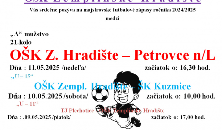 Fotka - Pozvánka na futbalové zápasy OŠK Zemplínske Hradište