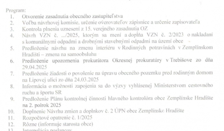 Fotka - Pozvánka na zasadnutie obecného zastupiteľstva