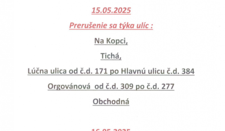Fotka - Oznámenie o prerušení distribúcie elektriny