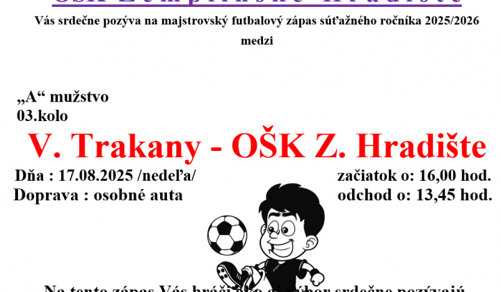 Fotka - Pozvánka na futbalový zápas OŠK Zemplínske Hradište