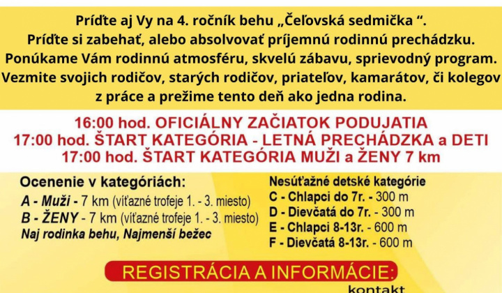 Fotka - Obec Čeľovce - pozvánka na Čeľovskú 7-mičku