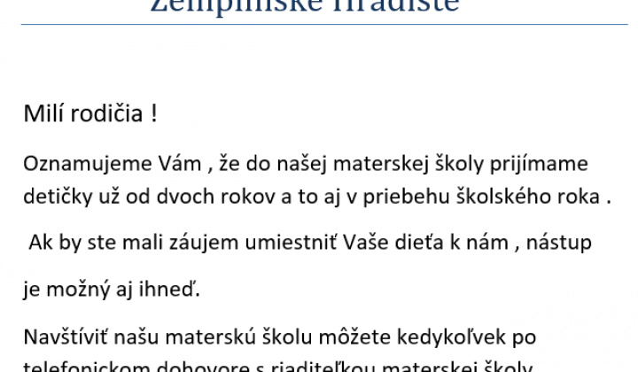 Fotka - Informácia o zápise detí do materskej škôlky