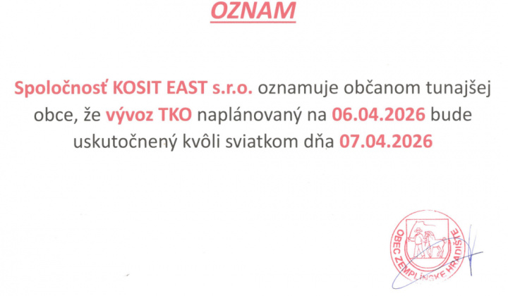 Fotka - Zmena v plánovanom termíne vývozu TKO